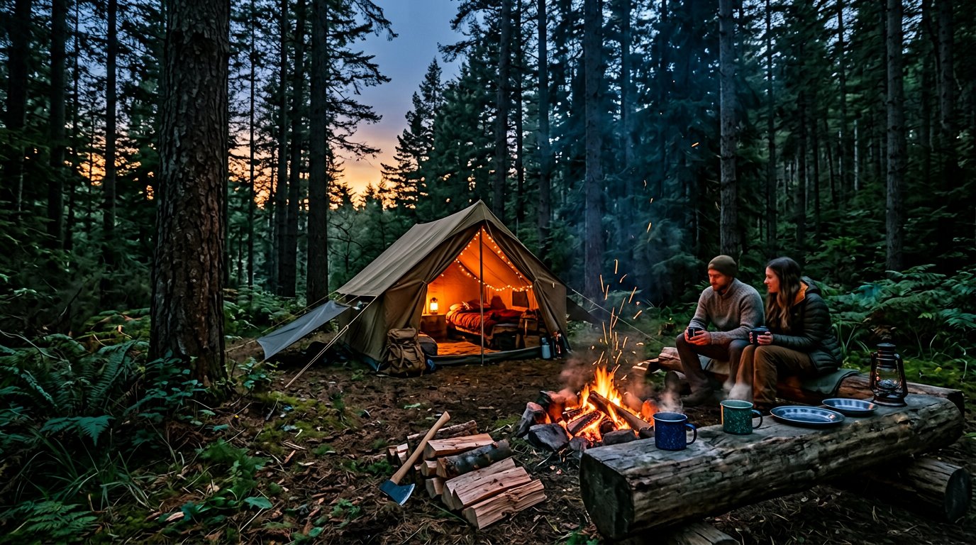 Палаточный лагерь на закате